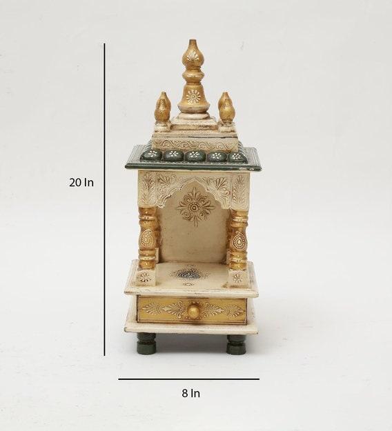 Handmade Wood Mandir: Embossed Painted Wall Shrine