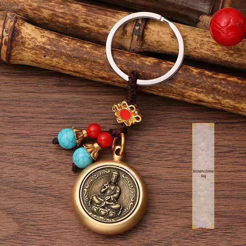 Brass Zodiac Guardian Keychain: Eight Birth-Year Gods for Prosperity