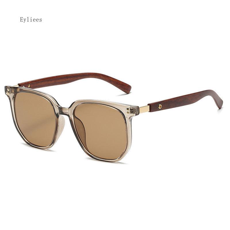 Trendy Wooden Grain Leg TR90 Sunglasses, Men Women Korean Square UV400 Protective Sun Glasses