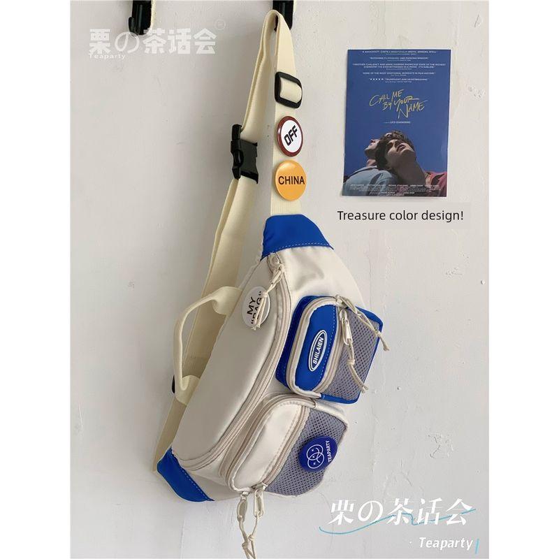 

Японский стиль Инс Харадзюку Южная Корея Ретро Рабочая одежда Нагрудная сумка Rice White spell Blue