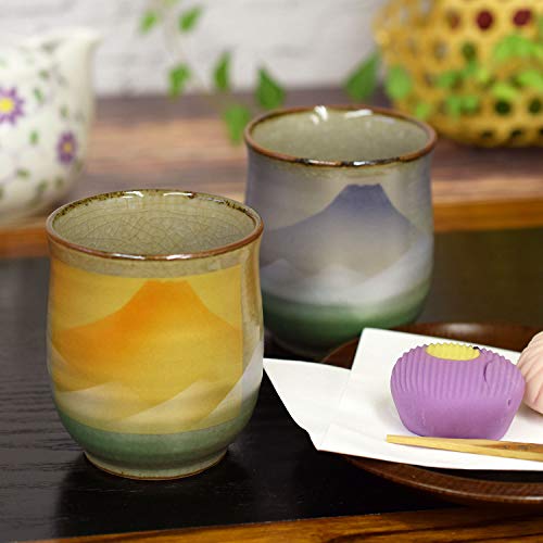 Waza no Kura Stylish Pair of Kutani Ware Teacups with Mount Fuji Design, Ceramic, Japanese Tableware, Made in Japan, Perfect Gift for Wedding Annivers
