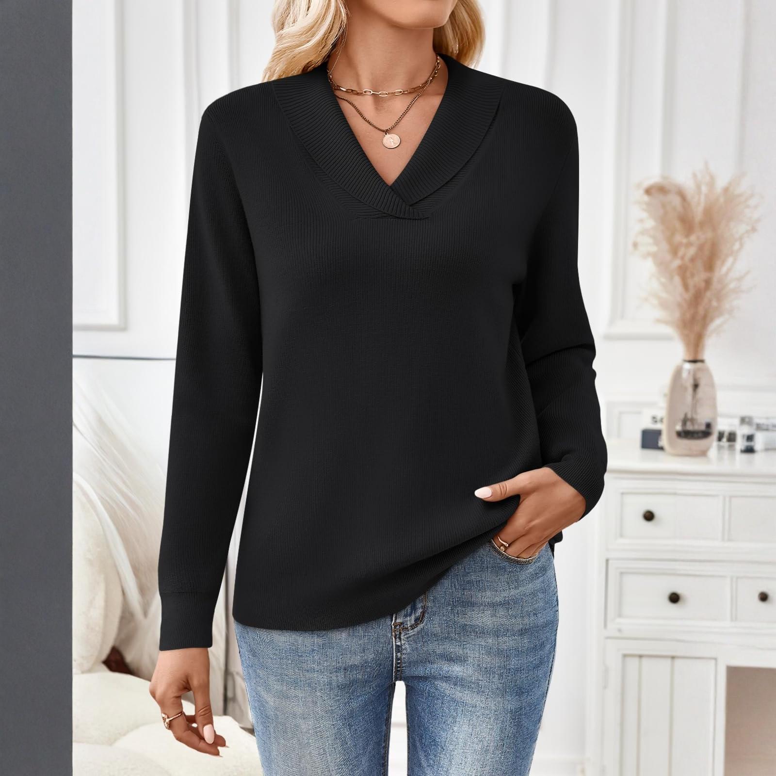 

Ladies Casual Fashionable Elegant Solid Color Irregular Collar Long Sleeved Knitted Top XL
