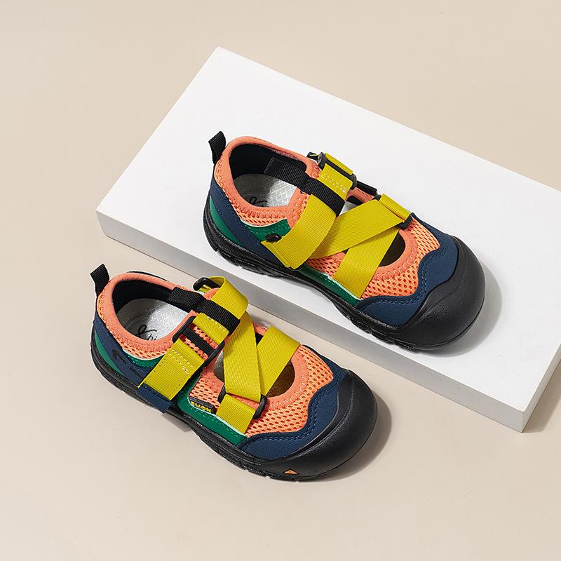 Kids Color Block Breathable Mesh Closed-Toe Sport Sandals 21 жёлтый