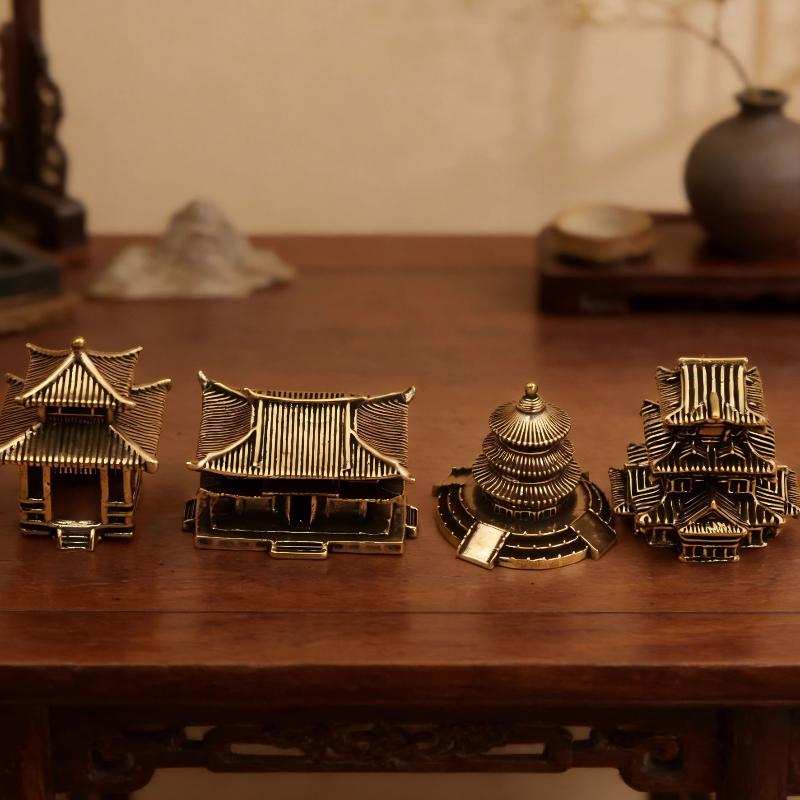 Brass Ancient Architecture Figurines Home Decor Chinese Ancient Buildings Pavilions Fairy Garden Miniatures Fish Tank Decoration