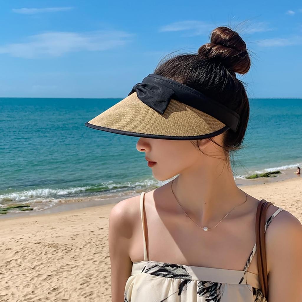 Sun UV Straw Wide Adjustable Size with Elastic Chin UV Sunburn Prevention [Qzkouma] Women's Visor, Protection, Hat, Cap, Brim, Cord, Strap,