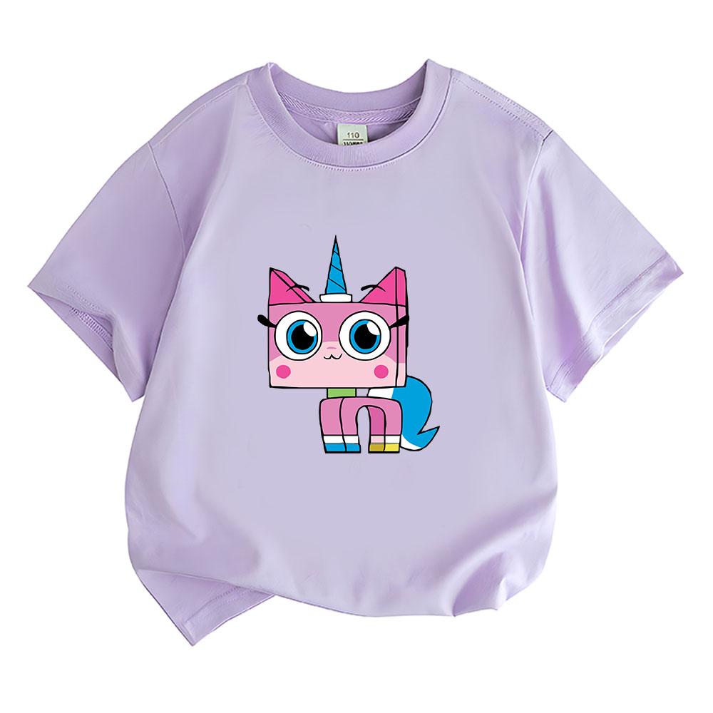 Unikitty Cartoon Children's T-Shirt 100% Cotton Graphic Printing Kids Tees Cute Boys Baby Girls Tops O-Neck Short Sleeve Summer