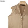 ZANZEA Women Casual Turn Down Collar Summer Sleeveless Vest  Tops