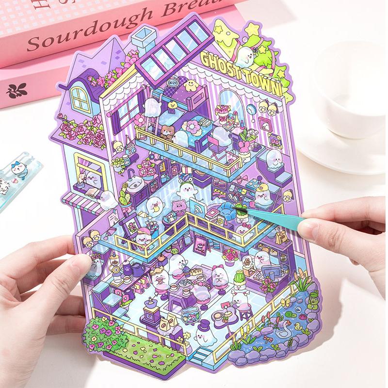 3D Large Space Cartoon Animal DIY Miniature Hut Landscape Stickers Child Stickers Cute Colorful Cabin Handmade Stickers Kid Gift