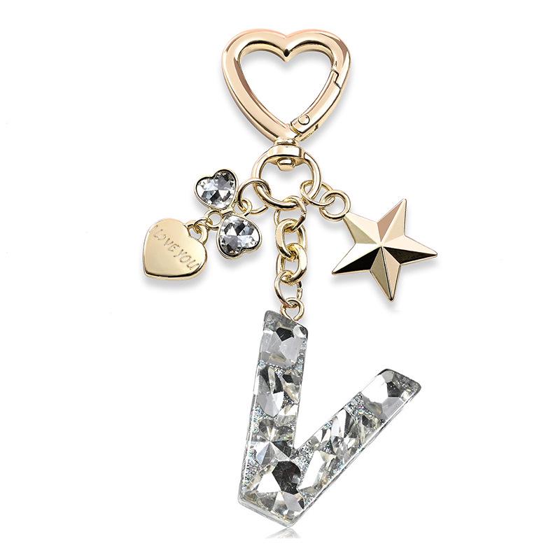 Silberne Diamant-Harz-Buchstaben-Schlüsselanhänger mit Stern-, Herz- & Schmetterlings-Anhängern - Geschenk für Mädchen-Taschen