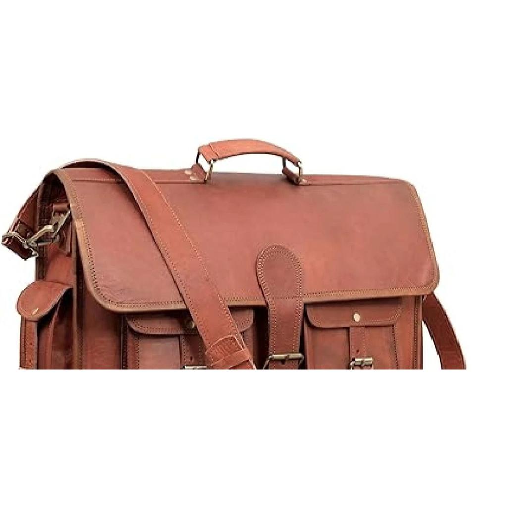 Men's Leather Vintage Dark Brown Messenger Shoulder Laptop Bag Briefcase