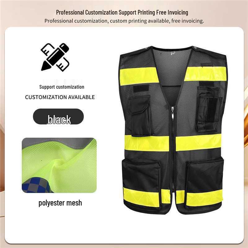 Breathable Reflective Multi-Pocket Mesh Vest for Construction and Roadside Assistance