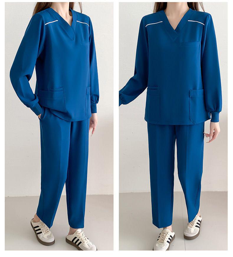 Fleece-Lined Stretch Scrub Suit: Long Sleeve, Quick-Drying for Men & Women, Ideal for Medical Staff In Autumn/Winter.