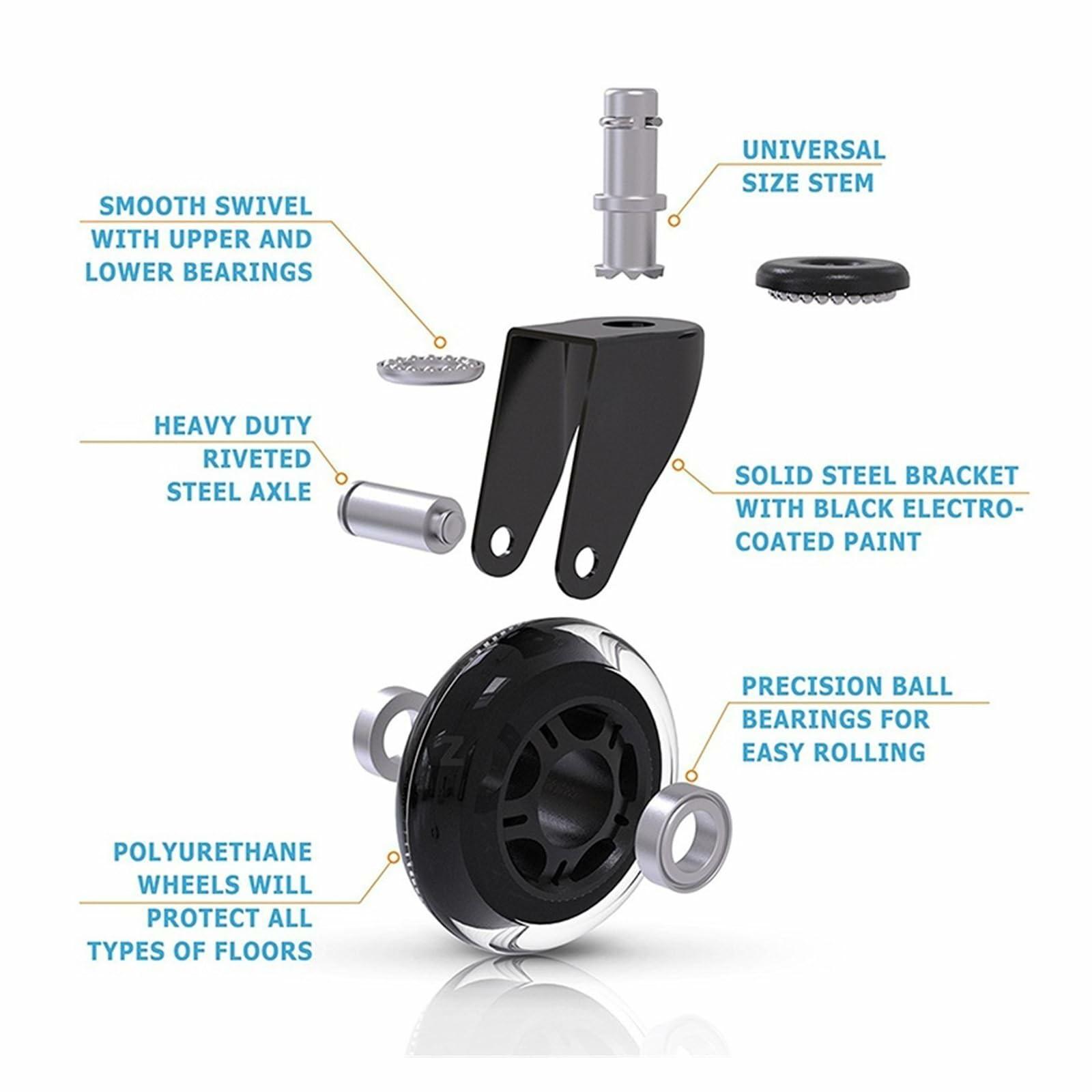 

Chair Caster Wheels 3 inch Silent Transparent Roller Wheels Replacement for Office Home Chair Type A