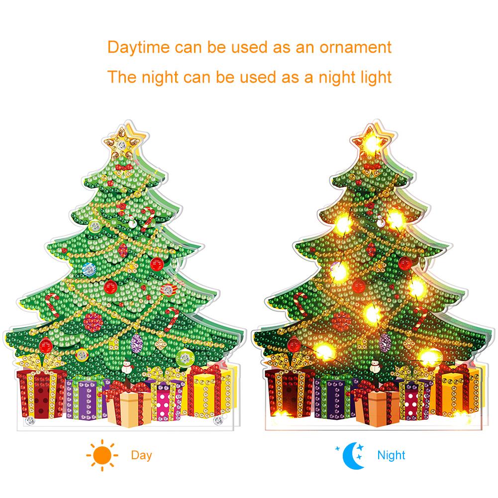 DIY Diamond Painting LED Light Christmas Tree Snowman Drawing Kit Bedside Night Light Drilling Arts Crafts Lamp Xmas Home Decora