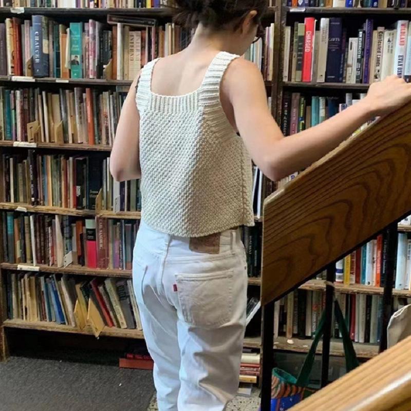 Bluză coreeană blândă din mătase de gheață de vară pentru femei, sexy, cu umăr lat, vestă tricotată pentru slăbire temperament