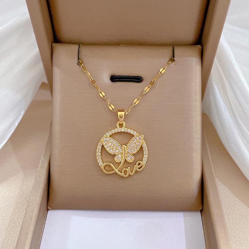 Full Diamond Luxury Light Luxury Banquet Wedding Necklace Female Internet Celebrity Versatile Collarbone Chain Titanium Steel Chain