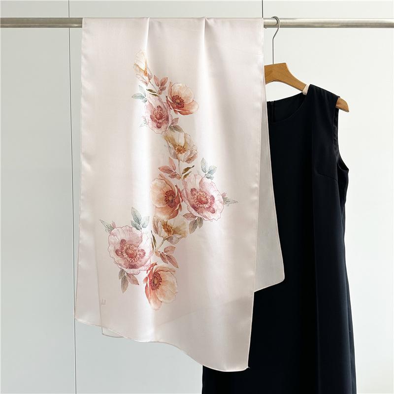 170*53cm Luxury 100% Mulberry Silk Scarf Printed Satin Shawl Lightweight Spring Summer Wrap Elegant  Accessories