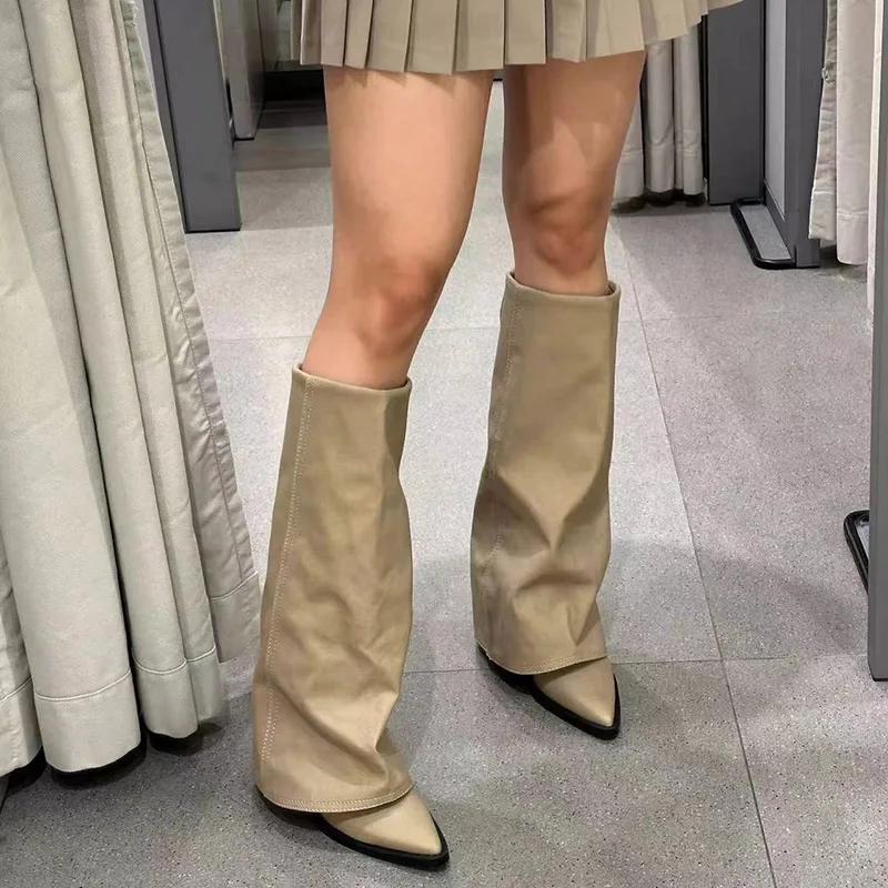 Women Chunky High Boots Pointed Toe Shoes Sexy Lady Dress Gladiator Autumn New 2024 Trend Retro Fad Woman Boots Goth Botas Mujer