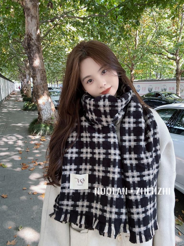 Korean Solid Color Versatile Imitation Cashmere Scarf Female Winter Student Warm Thickened Scarf Popular Scarf Collection Wholesale
