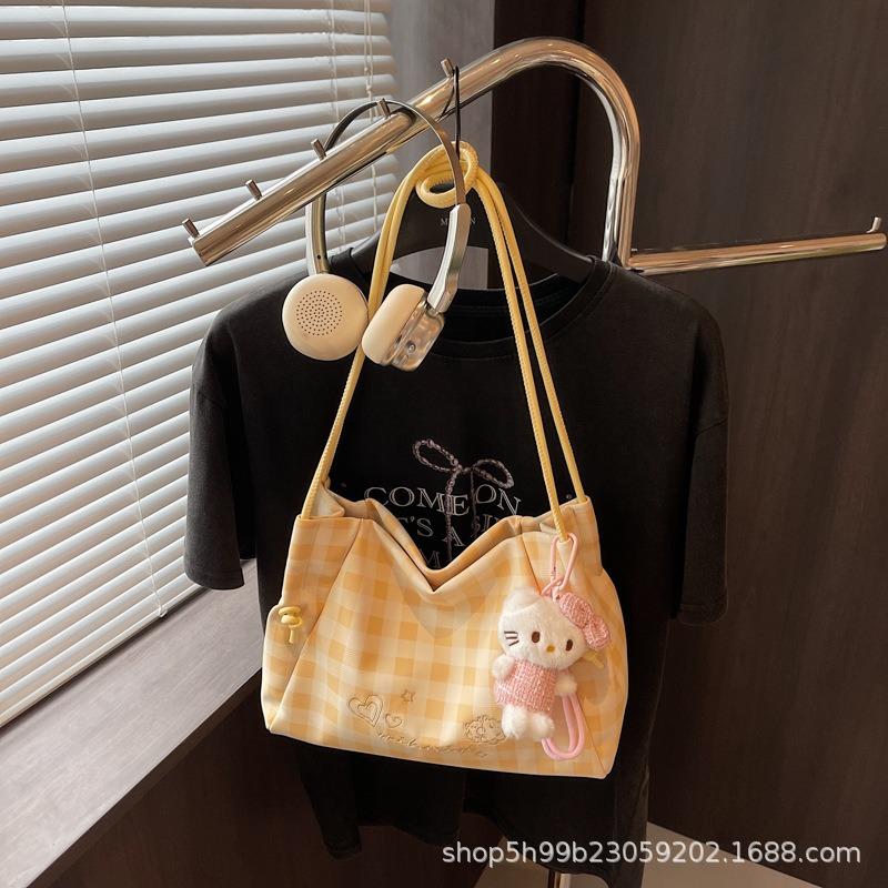 Large-capacity Contrasting Color Plaid Backpack Women's Summer New Fashion Shoulder Tote Bag Trendy Women's Bag