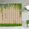 Flowers Green Plants Shower Curtains Set Bathroom Decor Garden Background Wall Hanging Cloth Washable Bathtub Screen With Hooks
