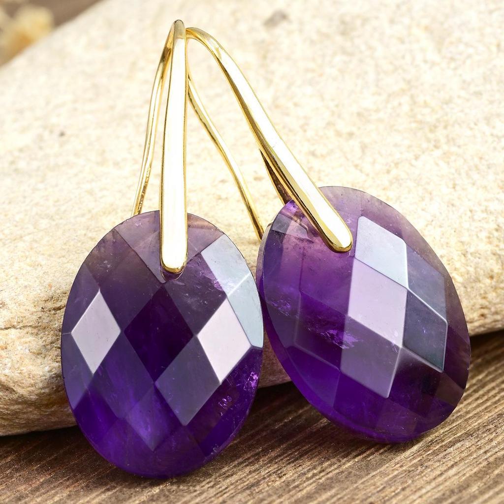 Faceted Amethyst Water Drop Earrings – High-End Natural Stone Jewelry for Women