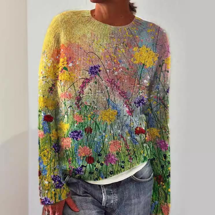 3D Printed Women's Casual Loose Knit Pullover Sweater