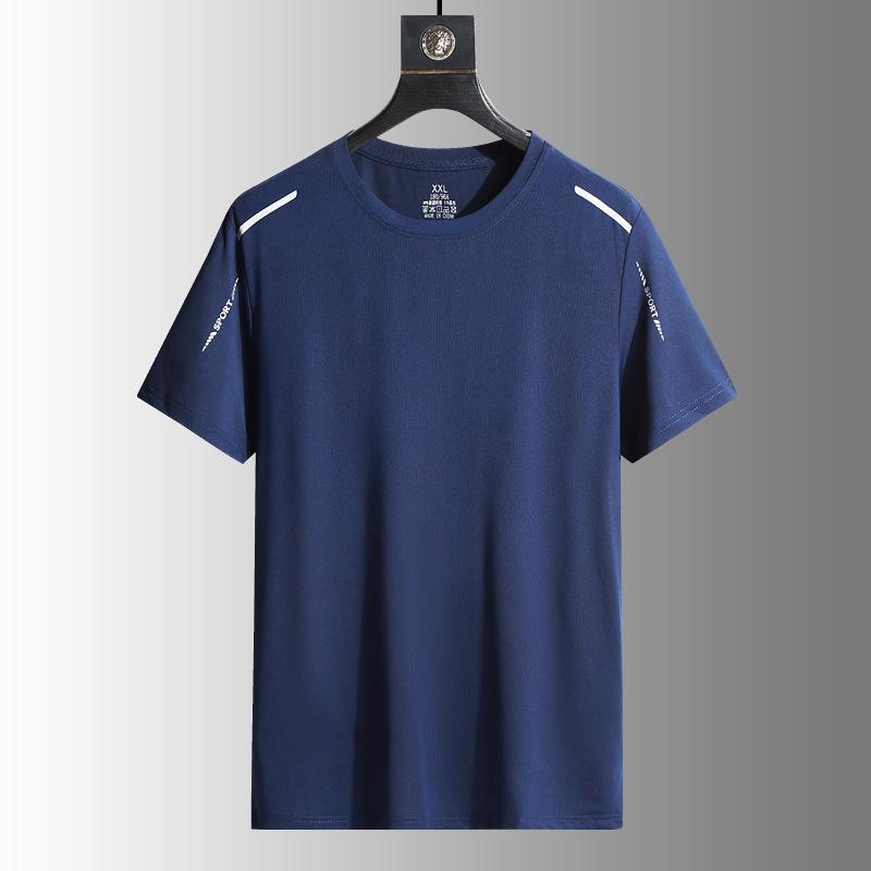 Ice silk short-sleeved T-shirt men's summer loose large size round neck short-sleeved men's sports casual quick-drying top versatile