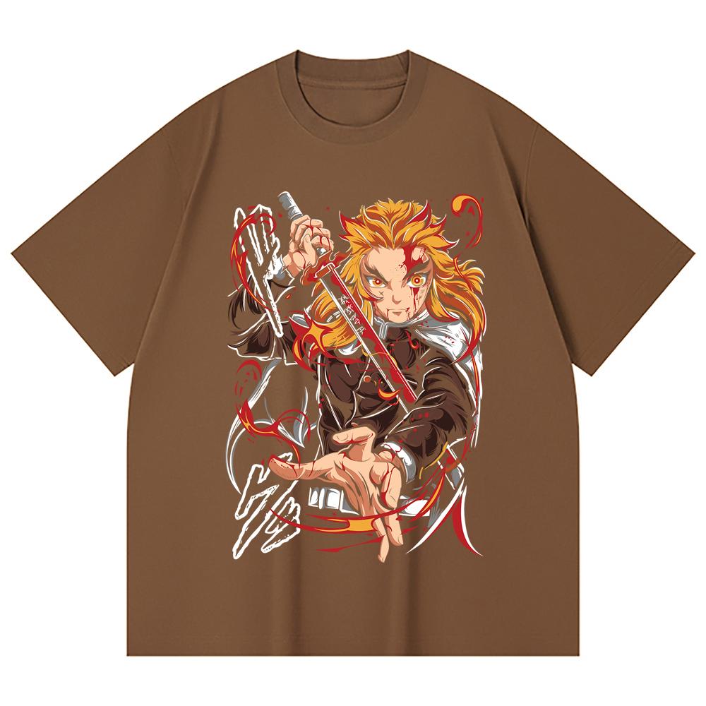 230 Gsm 100% Cotton Demon Slayer V85 Rengoku Print Unisex Heavy Cotton T Shirt