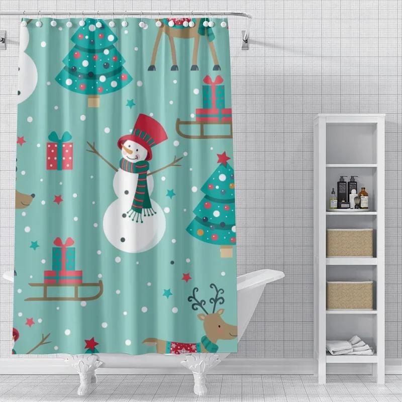 Heimdekoration Duschvorhänge Für Badezimmer Wasserdichtes Vorhangstoff Modern Nordischer Stil Wohnzimmer Frohe Weihnachten Winter