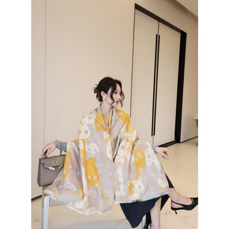 Women S Double Sided Faux Cashmere Warm Shawl Fashion Versatile Cape Scarf