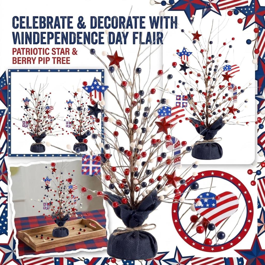 Independence Day Floral Decorations, Red, And Blue Cut Branches, Day Party Ornaments, Five-pointed Star Berries, Artificial Flowers.
