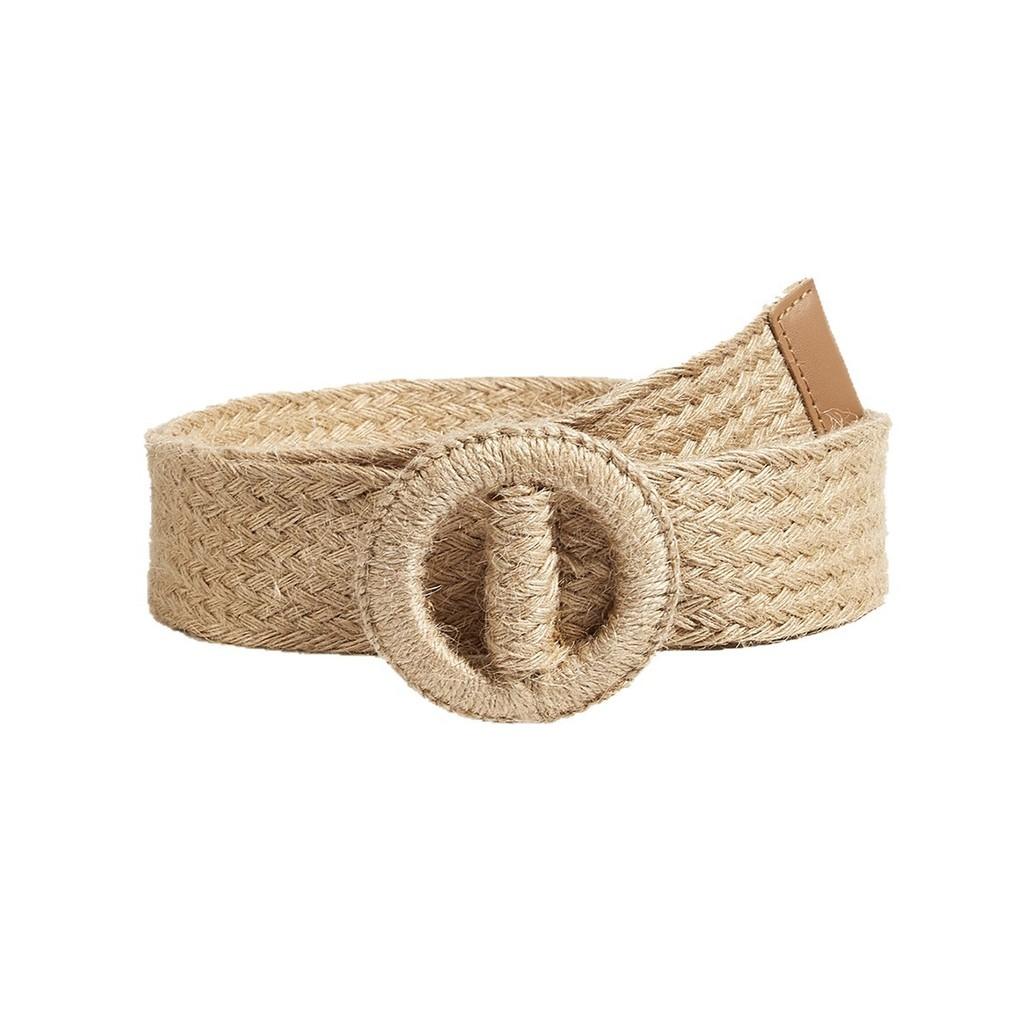 Baumwoll-Leinen Gewebter Taillengürtel Für Damen Mit Rundem Holzverschluss Als Modeaccessoire Für Draußen