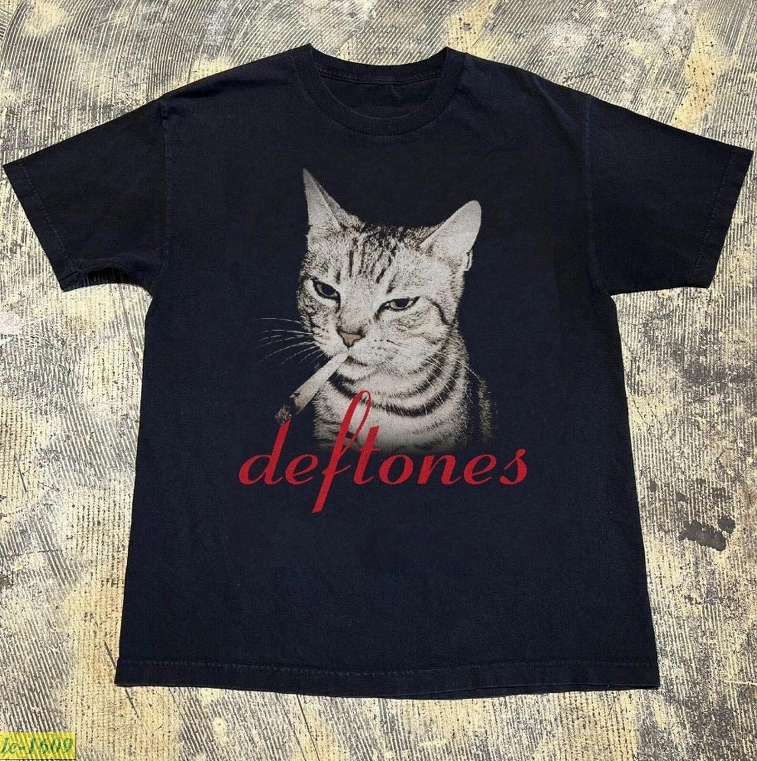 Deftones Cat Smoking, Funny Cat Unisex Black T-shirt, Sizes S-5XL 3XL