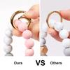 UpUDo Keychain Bracelet Wristlet, Silicone Beaded Key Ring Bracelet with Card Wallet, Elastic Key Ring Bangle for Women, Rose Gold, Large
