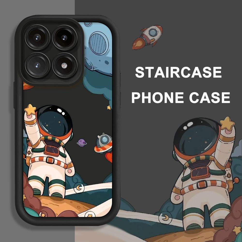 Happy Astronaut Phone Case For Xiaomi 15T 14T 13T Pro 17 15 14 13 12 Lite Ultra Pro Max 5G Staircase Soft Cover