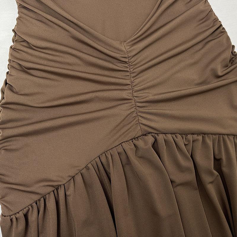 Women Summer Casua Halter Backless High Splice Solid Color Evening Party Dress