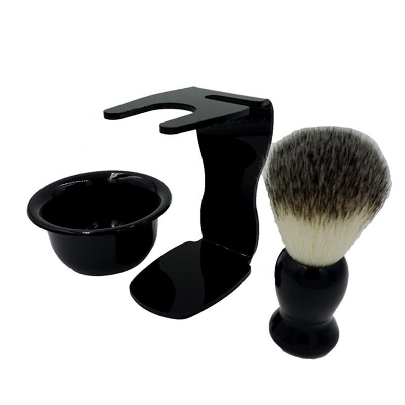 Men Soap Dish Stand Bowl Shaving Razor Beard Brush Shaver Kit Set (Color: Black)