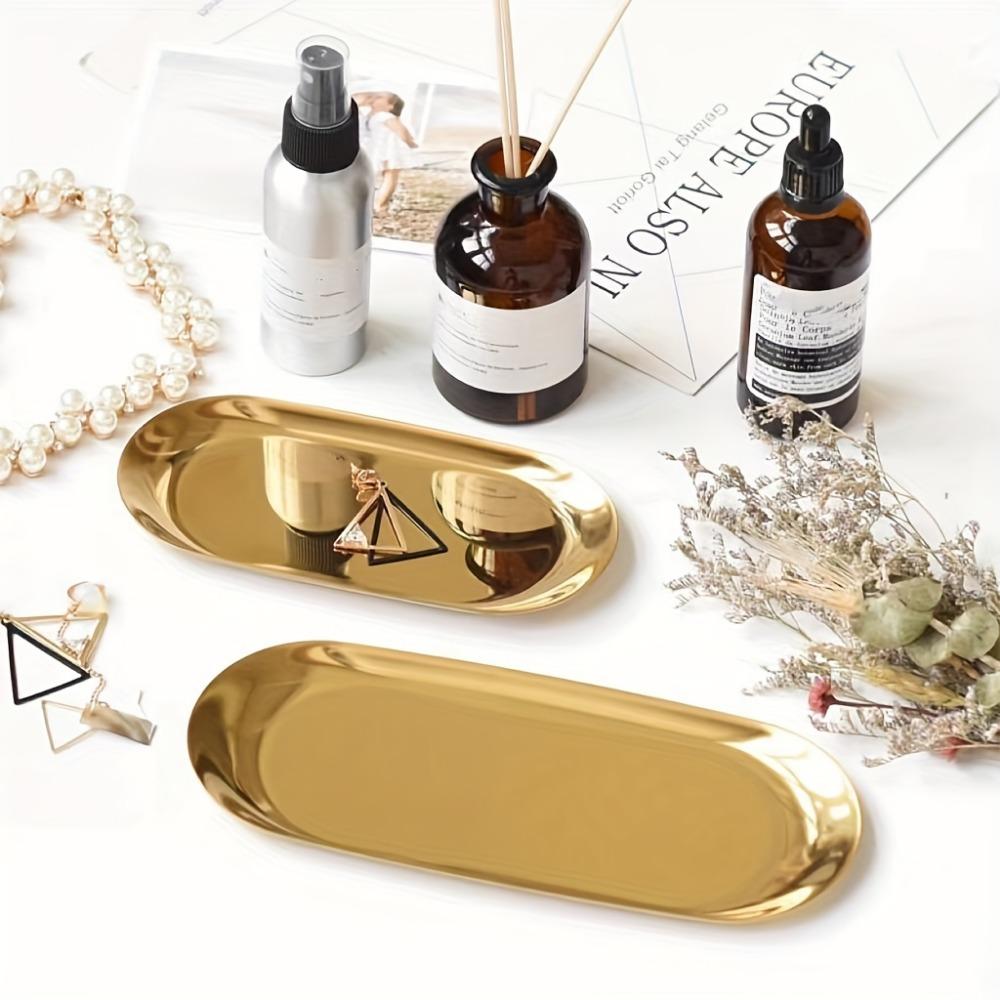 1 peça Bandeja Oval Premium de Aço Inoxidável - Armazenamento Espaçoso para Joias, Essenciais de Banheiro e Dim Sum - Durável, Resistente à Ferrugem e Fácil de Limpar