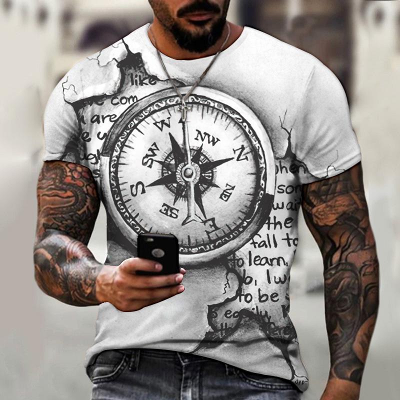 2022 Brand Men’s Shirt 3D Printing Retro Compass Street Cool Trend T-shirt O-neck Design Fashionistas Wear Oversize 5XL