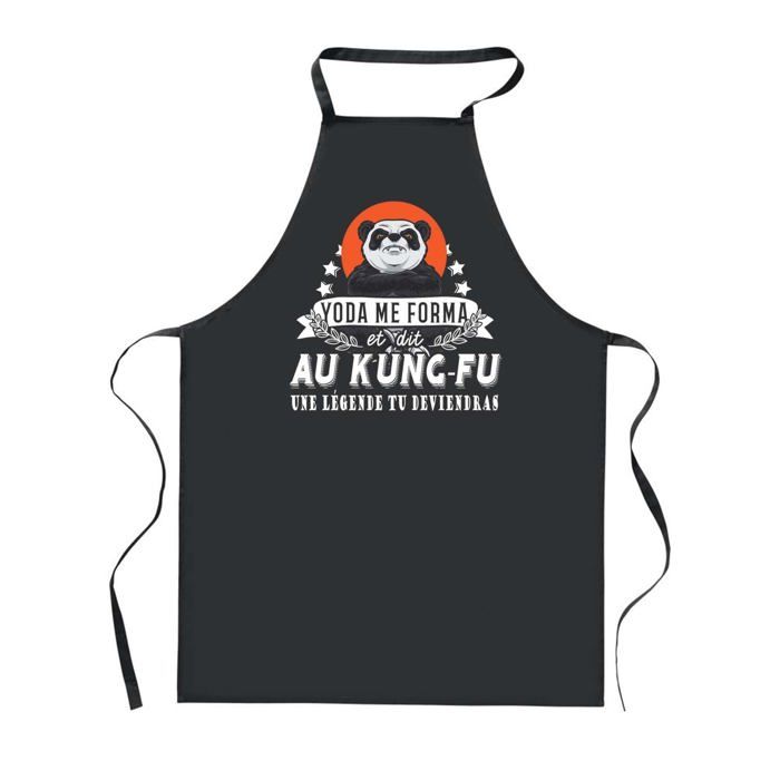 Tablier de cuisine - PLANETEE - Kung Fu Légende Humour - Noir - 90x60 cm - Impression française durable