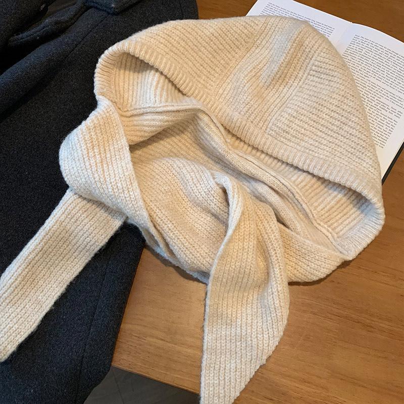 Knitted Winter Balaclava One-Piece Thickened Scarf Cap Winter Accessories Hooded Hat Neck Protection Scarf Cold Weather