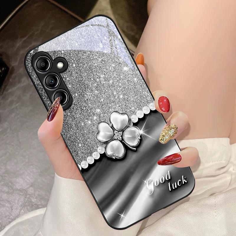 Lucky Clover White For Samsung Galaxy A14 4G 20 30 52 20S 21S 22 A32 33 34 42 50 51 53 54 70 71 72 73 5G Glass Phone Case