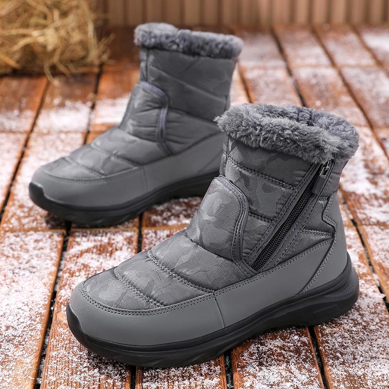 Men's Thick-soled Warm Shoes Men's Snow Boots Men's Anti-slip Zipper Flat Shoes Plush Outdoor Shoe Ankle Boots Zapatos Hombre