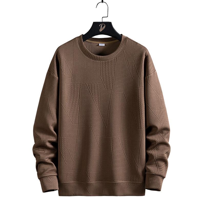 Autumn Winter Round Neck Solid Casual Sweater Male Jacquard Fashion All-match Bottomed Knitting Pullover Top Men