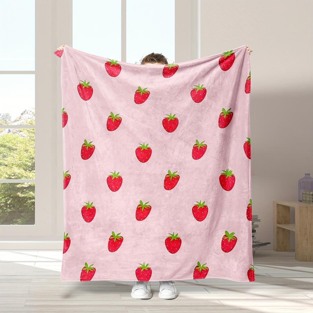 Strawberry Pattern Collection digital-printed polyester Bedroom velvet flannel cover blanket Fleece sofa cover blankets for beds