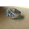 Vintage Flower Bohemian Imitation Turquoise Silver Color Metal Women Ring Suitable for Party Gathering Dinner