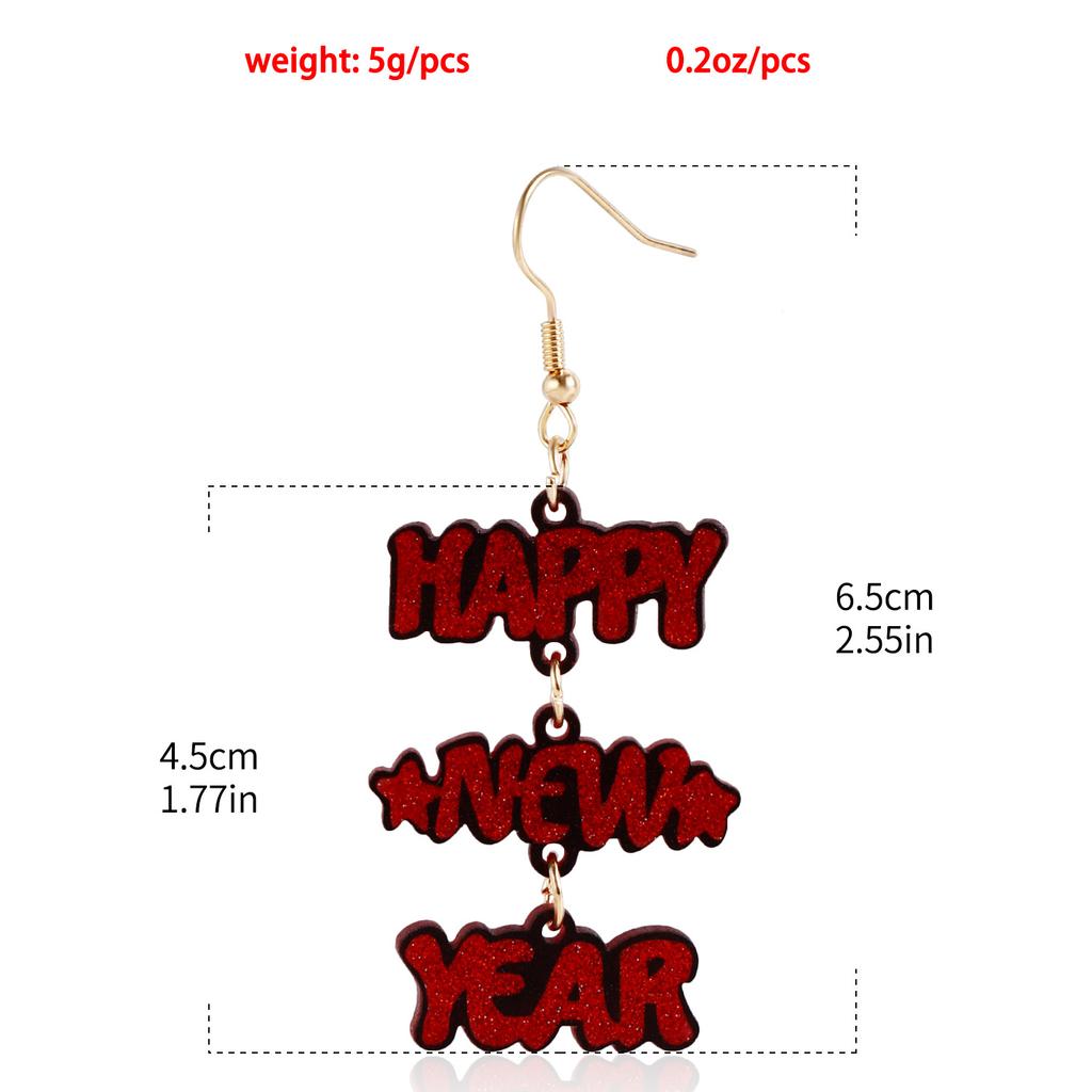 Cross-Border New Year Acrylic Earrings Happy New Year English Alphabet Splicing Earrings Earrings Ear Jewelry
