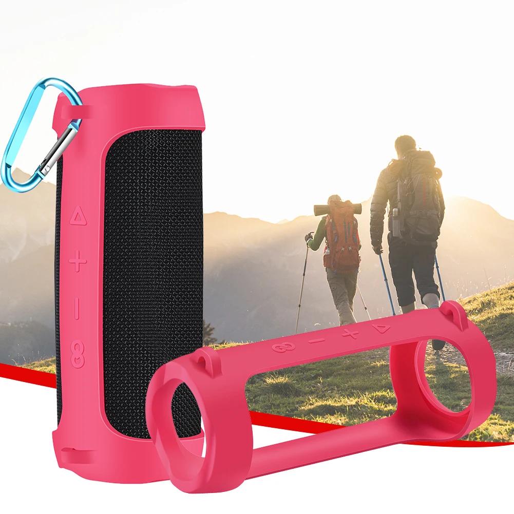 Silicone Travel Carrying Pouch with Carabiner Waterproof Speaker Protective Case Adjustable Strap Portable for JBL Flip 6/Flip 5