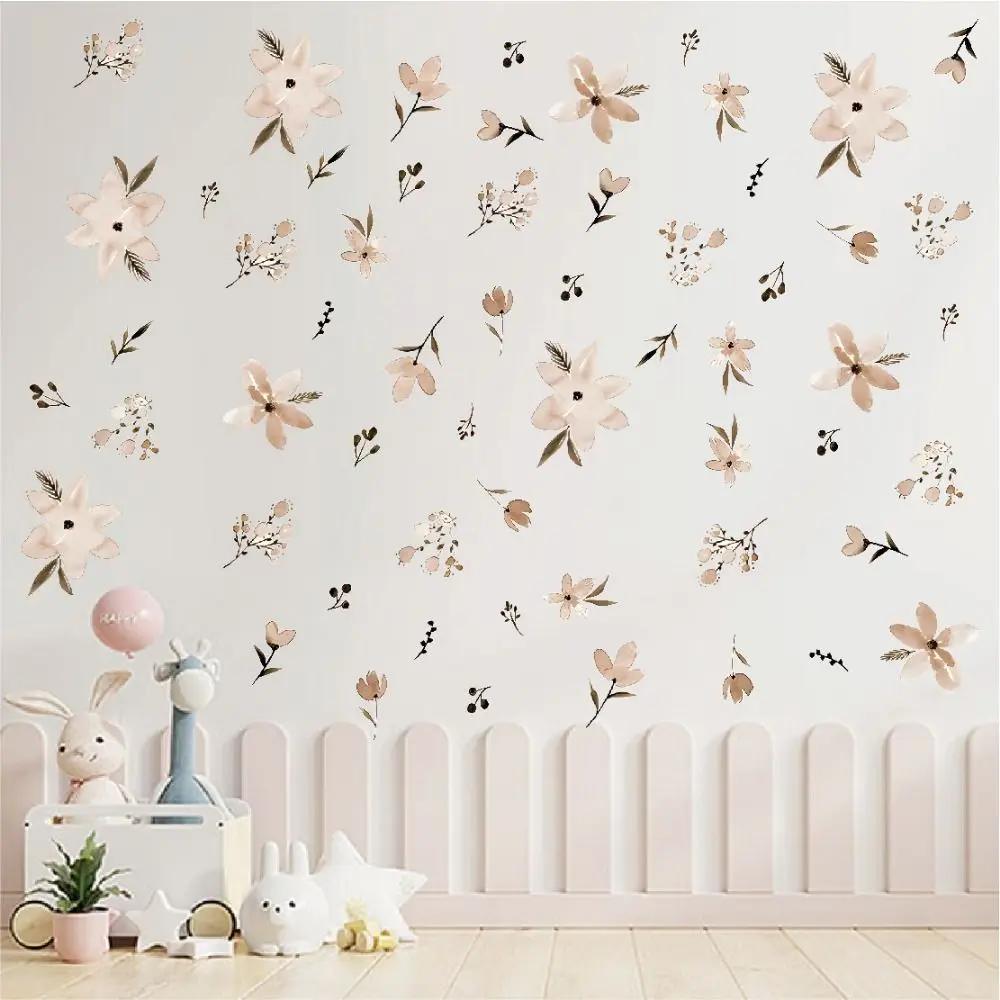 New Boho Flowers Wall Stickers Watercolor Removable Decorative Decals PVC Eco-friendly Murals Nursery Kindergarden